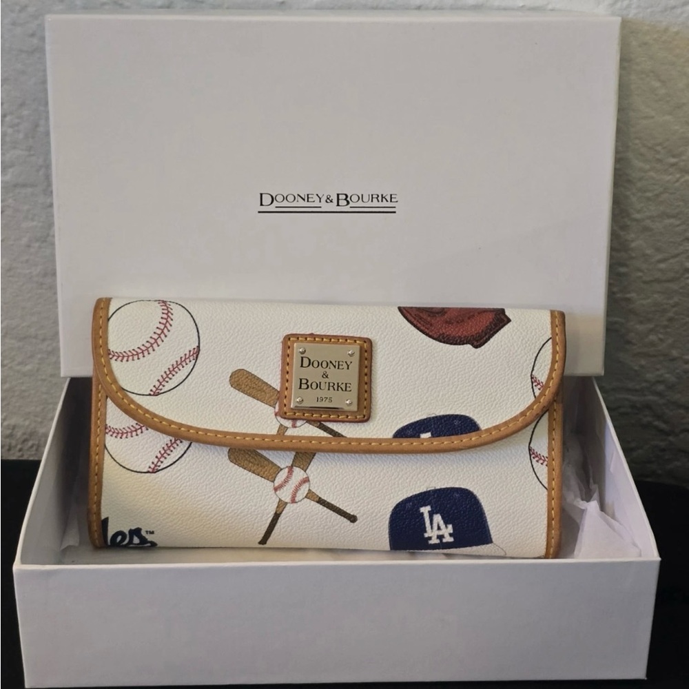 Dooney & Bourke Sports Print Wallet in Cream and Blue